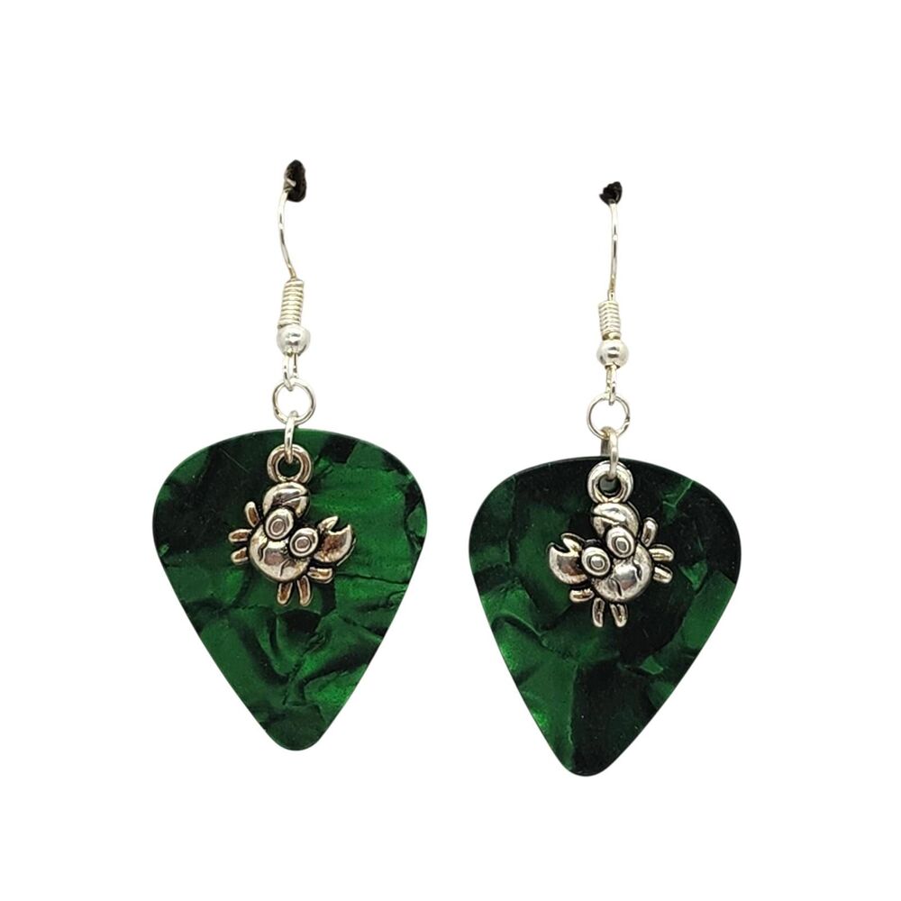 Small Crab Charm on Guitar Pick Earrings - Choose Color - Handmade in USA